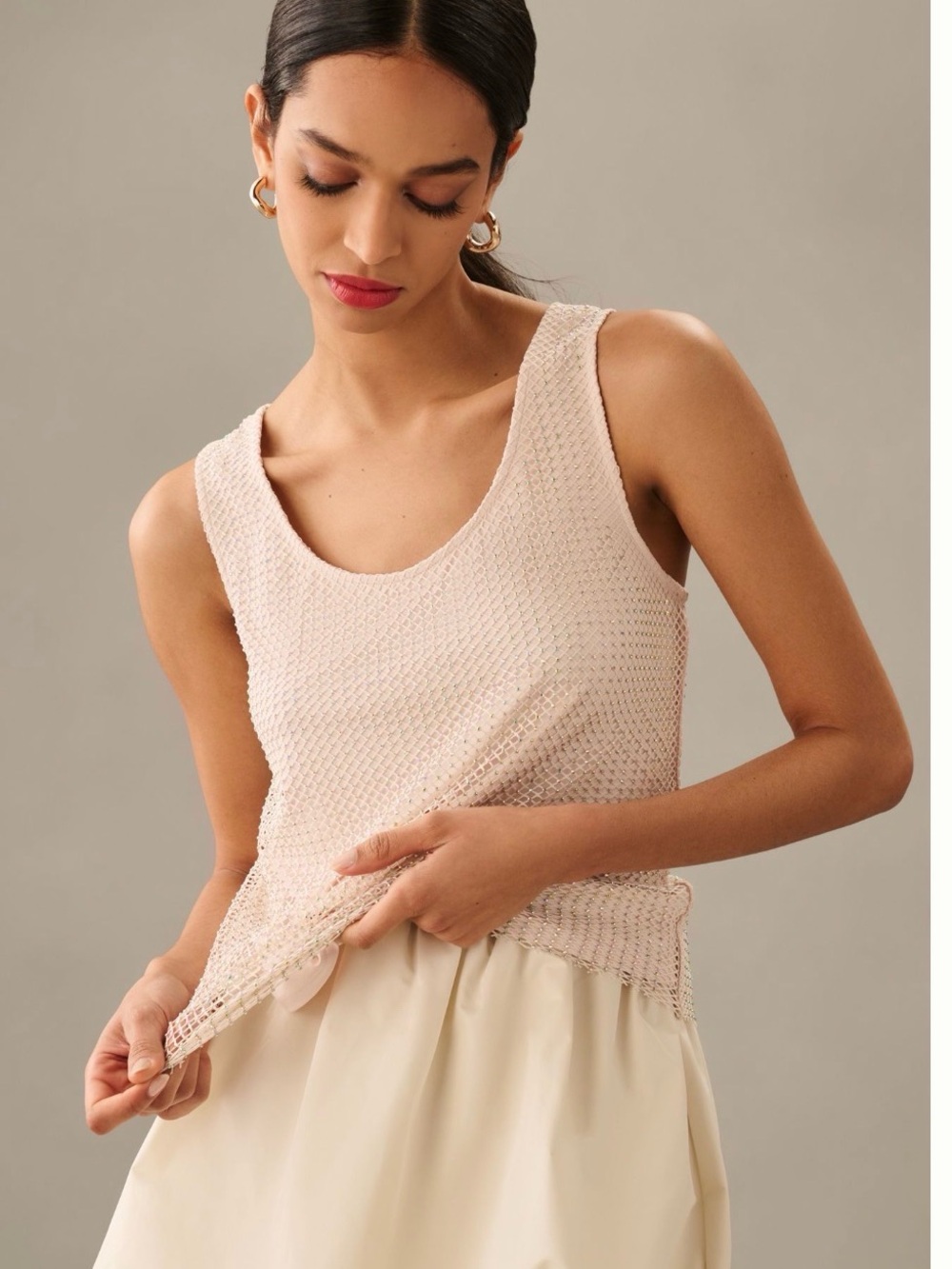 Anthropologie by Sunday in Brooklyn Cream Mesh Overlay Tank Top